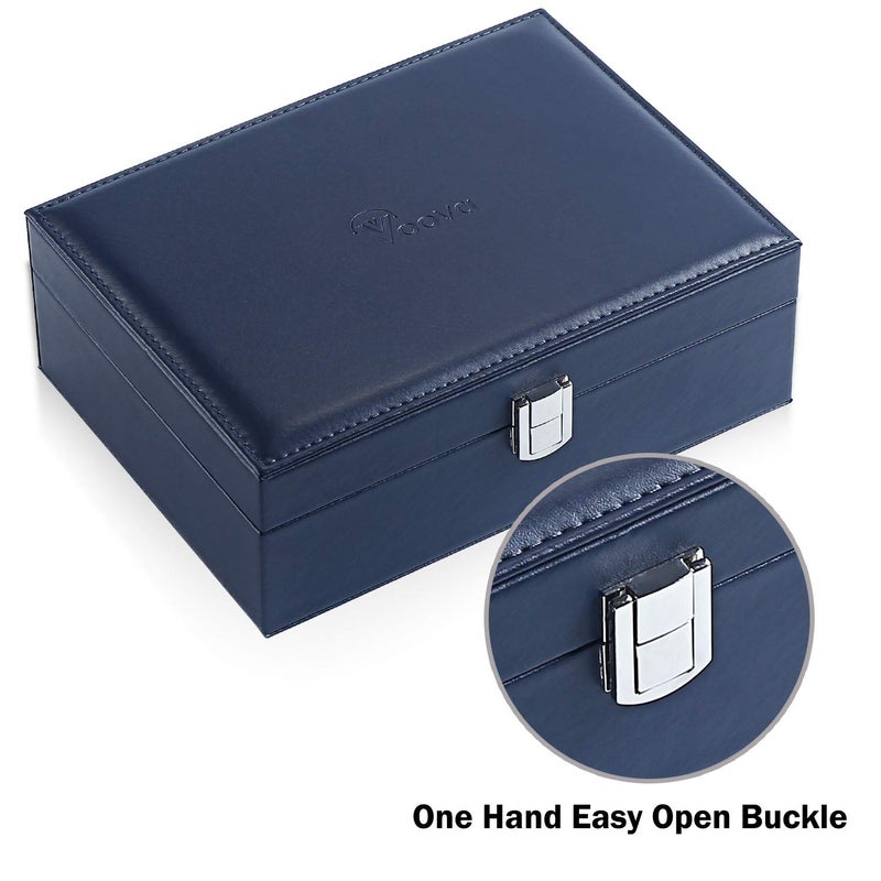 Voova Jewelry Box Organizer for Women Girls, 2 Layer Large Men Jewelry Storage Case,PU Leather Display Jewellery Holder with Removable Tray for Necklace Earrings Rings Braceletsï¼ŒVintage Giftï¼ŒNavy Blue - Image 5